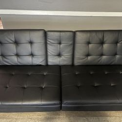 🖤 Black Faux Leather Futon Sofa w/ Built-In Charging Station