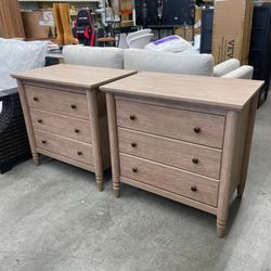 Set Of 2 My Texas House Monroe 3-Drawer Nightstand, Brushed Oak