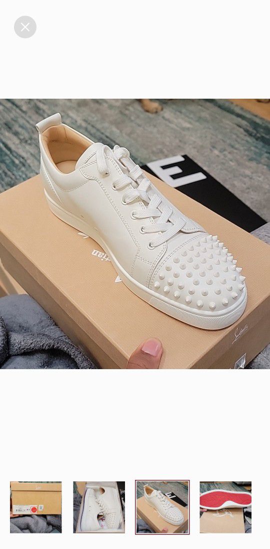 Christian Louboutin Louis Junior Flat Calf White Sneakers New Size