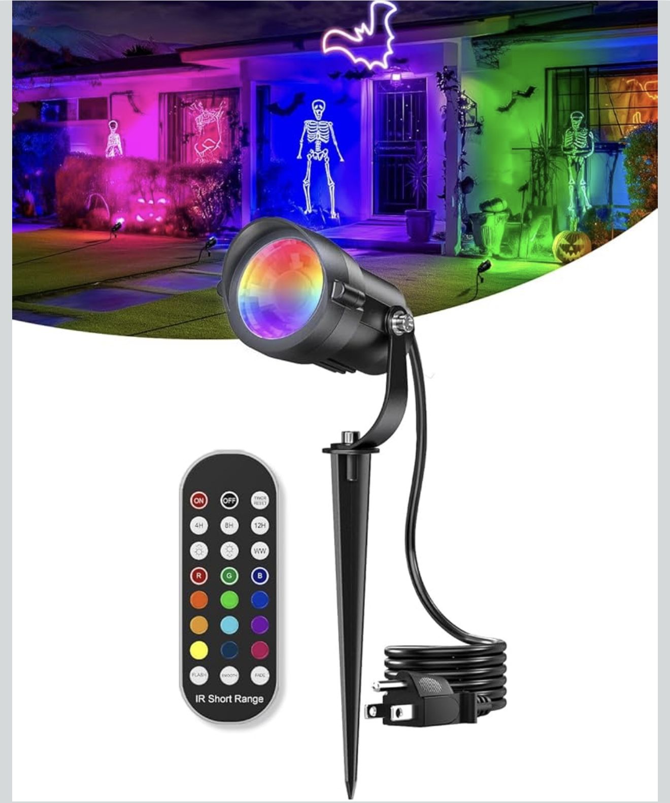 12W Halloween Spotlight Outdoor with Remote Plug Timer Color Changing 120V Landscape Lighting Waterproof Dimmable LED Spot Light for Yard Christmas Ou