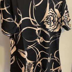 Women Tunic T-shirt Blouse Top Casual Basic Summer Print Midi Dress Short sleeves flower floral black  The length is higher than a t-shirt. It is like