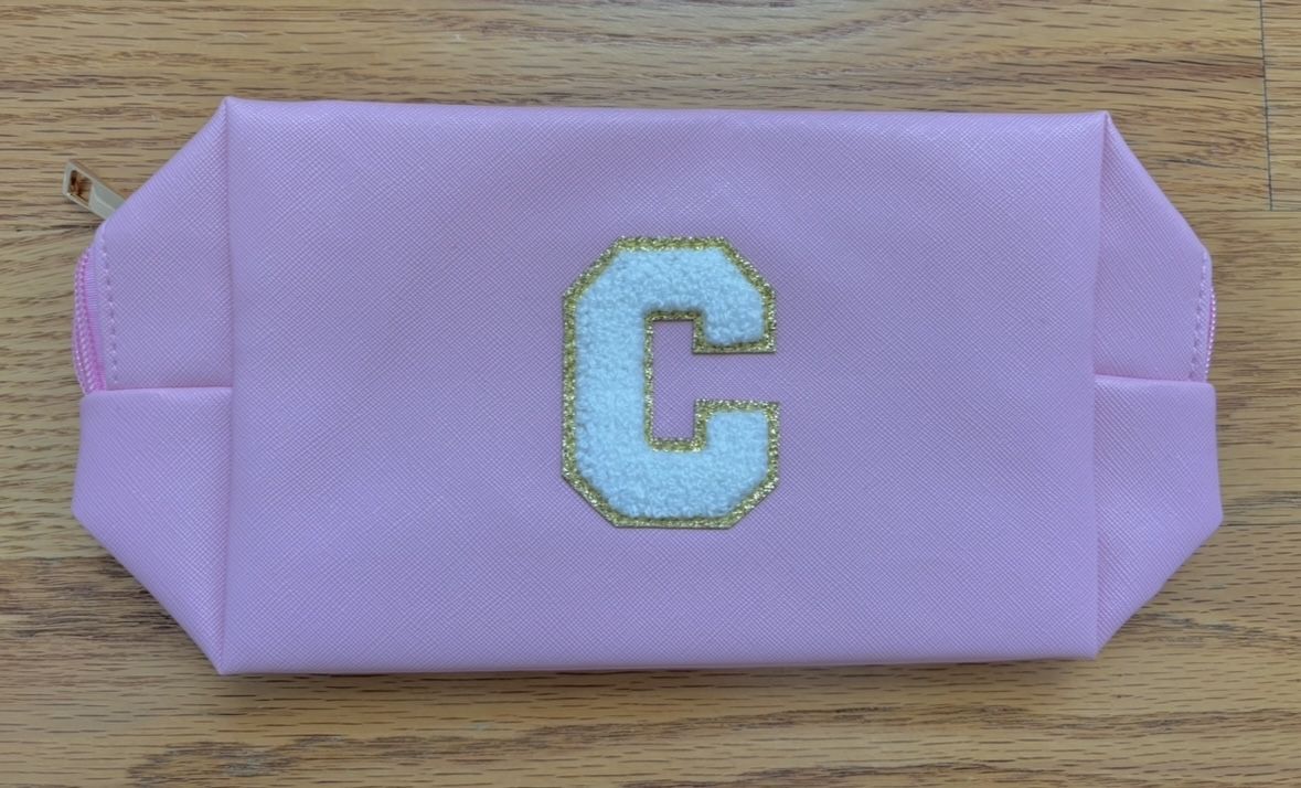 Amazon Kid’s Pink Personalized Initial Cosmetic Bag with Chenille Letter C Patch