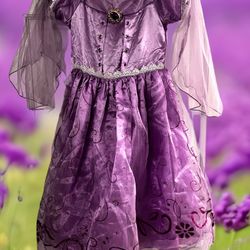 Girls Purple Rapunzel princess Dress Halloween Costume Gem