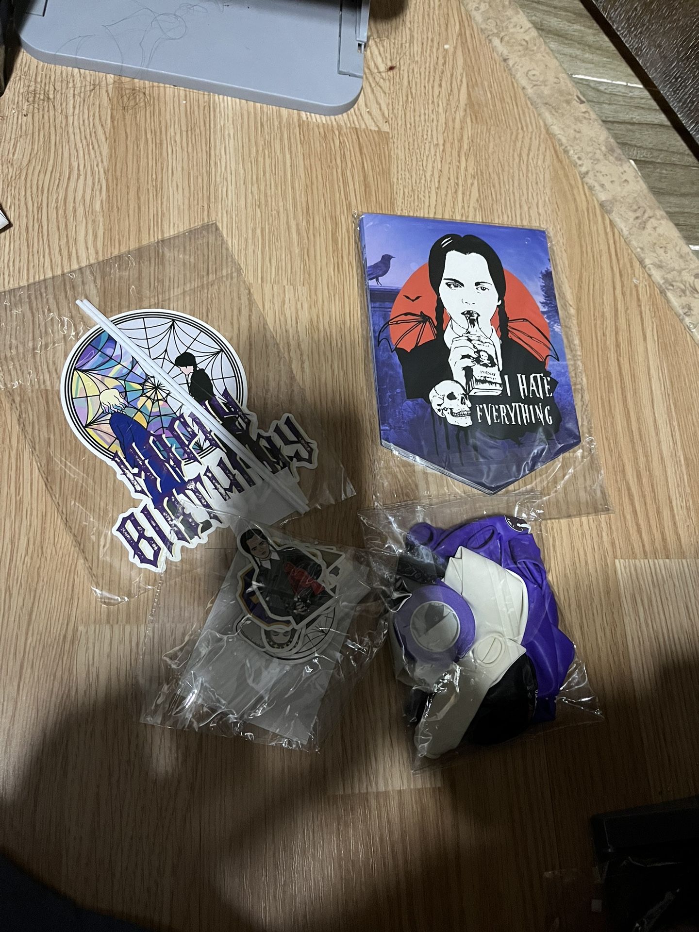 Adams Family Wednesday Birthday Party Supplies Balloons, Banner, Cake Topper, Cup Cake Toppers