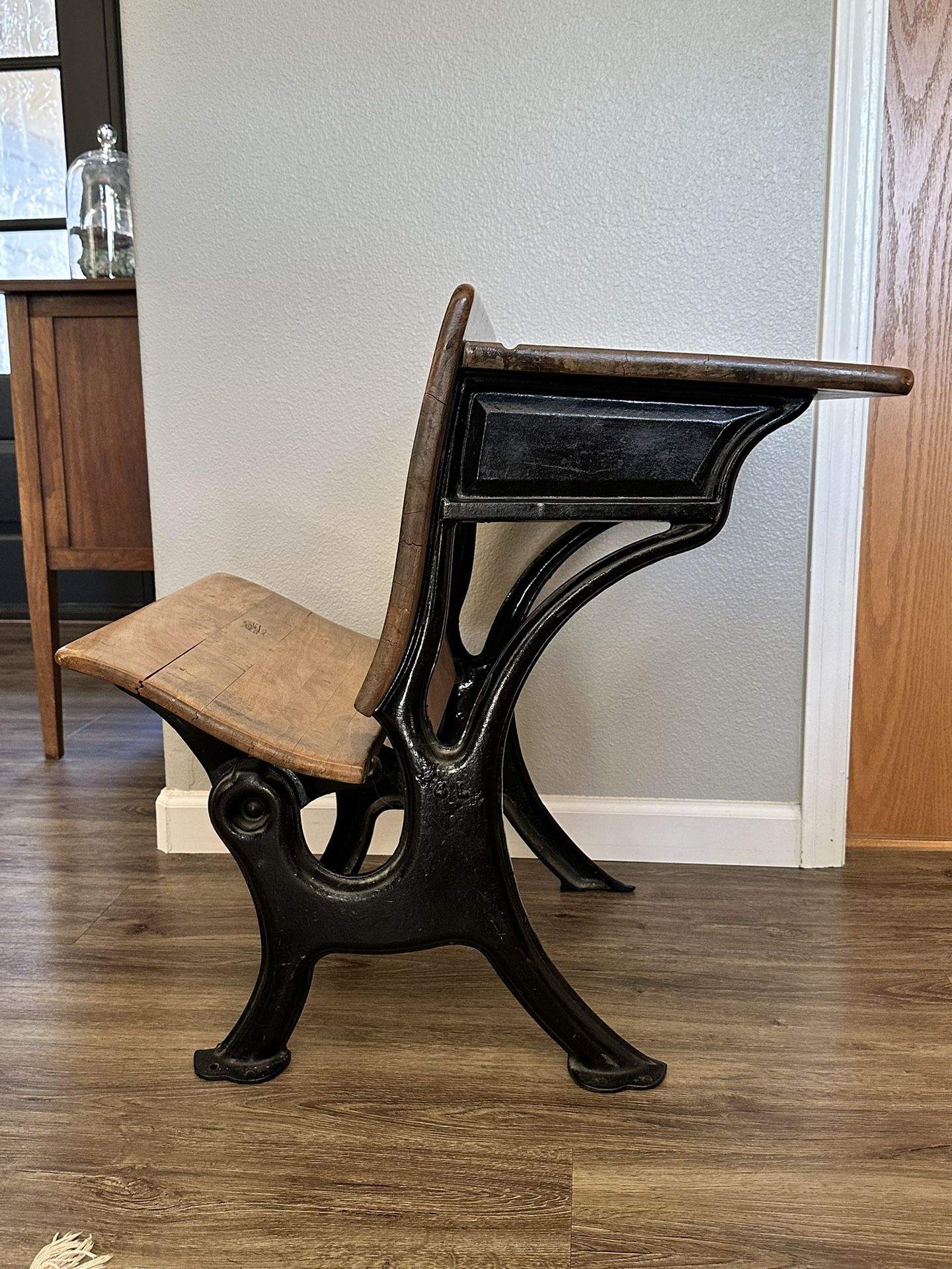 Antique Cast Iron and Wood School Desk