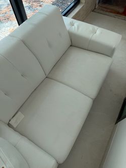 White vegan leather love seat sofa