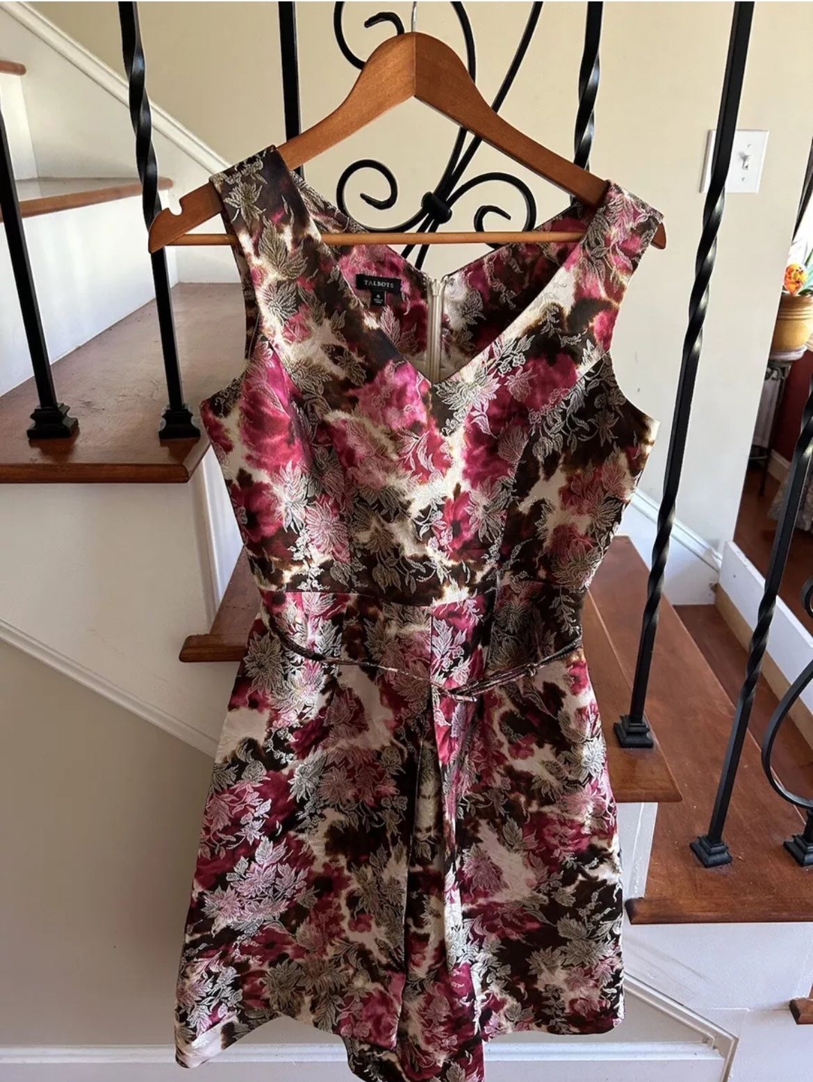 Talbots Floral Fit & Flare Sleeveless Midi Dress Size 6 Belted