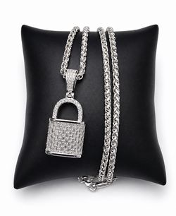 925 Sterling Silver 2.80CT MOISSANITE Padlock pendant Men’s Necklace Size 22”