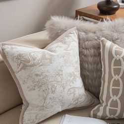 18x18'' In. Throw Pillow Cushion Covers - Jungle Pattern with Edge Strip Chenille Jacquard Embroidery Modern Style