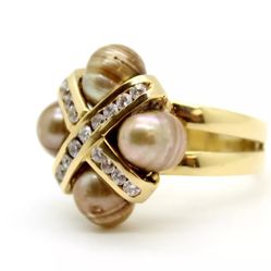18k Yellow Gold 8.7mm Chocolate Tahitian Pearl, 0.51 cttw Diamond Ring 12.8g