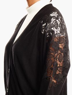 Massimo Dutti Womens Black Knit Lace Embroidered Cardigan Button Up Size Small