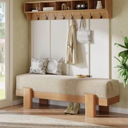 HH0013 55" Upholstered Entryway Bench, Shoe Bench End of Bed Stool with MDF Frame