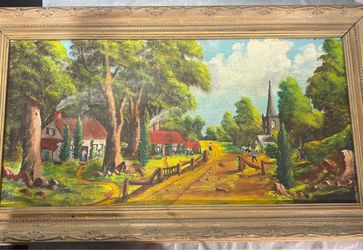 Vintage Original Landscape Painting on Canvas – British Columbia – Framed