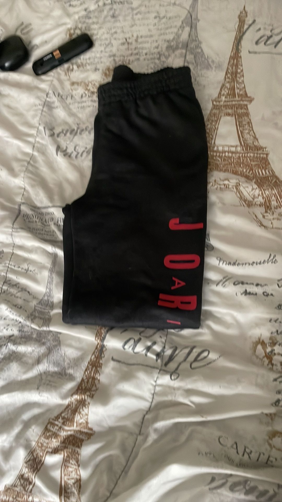 Kids /unisex Jordan joggers /sweatpants gray and red size Large