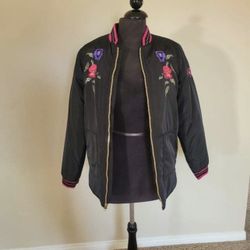Black Girls Jacket with Floral Embroidery