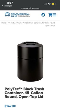 PolyTec™ Black Trash Container, 45-Gallon Round, Open-Top Lid