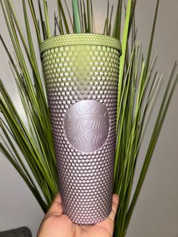 Starbucks Fall 2024 Green & Purple Metallic Venti Studded Cold Cup Tumbler