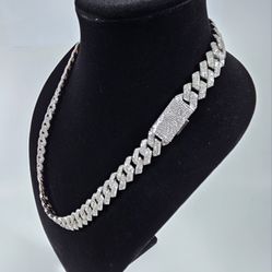 White Gold Chain Cuban Link - 15mm Fully Iced Out 4 Row Setting *Quality Piece* (Silver Color)