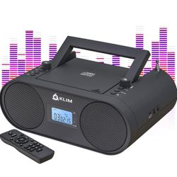 KLIM® Boombox B4 CD Player Portable Audio System - New 2024 - AM/FM Radio with CD Player MP3 Bluetooth AUX USB - Wired & Wireless Mode Rechargeable