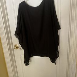MARLA WYNNE Layers NWT Sheer Solid Black Popover Drop Sleeve Shirt Top Size 3X