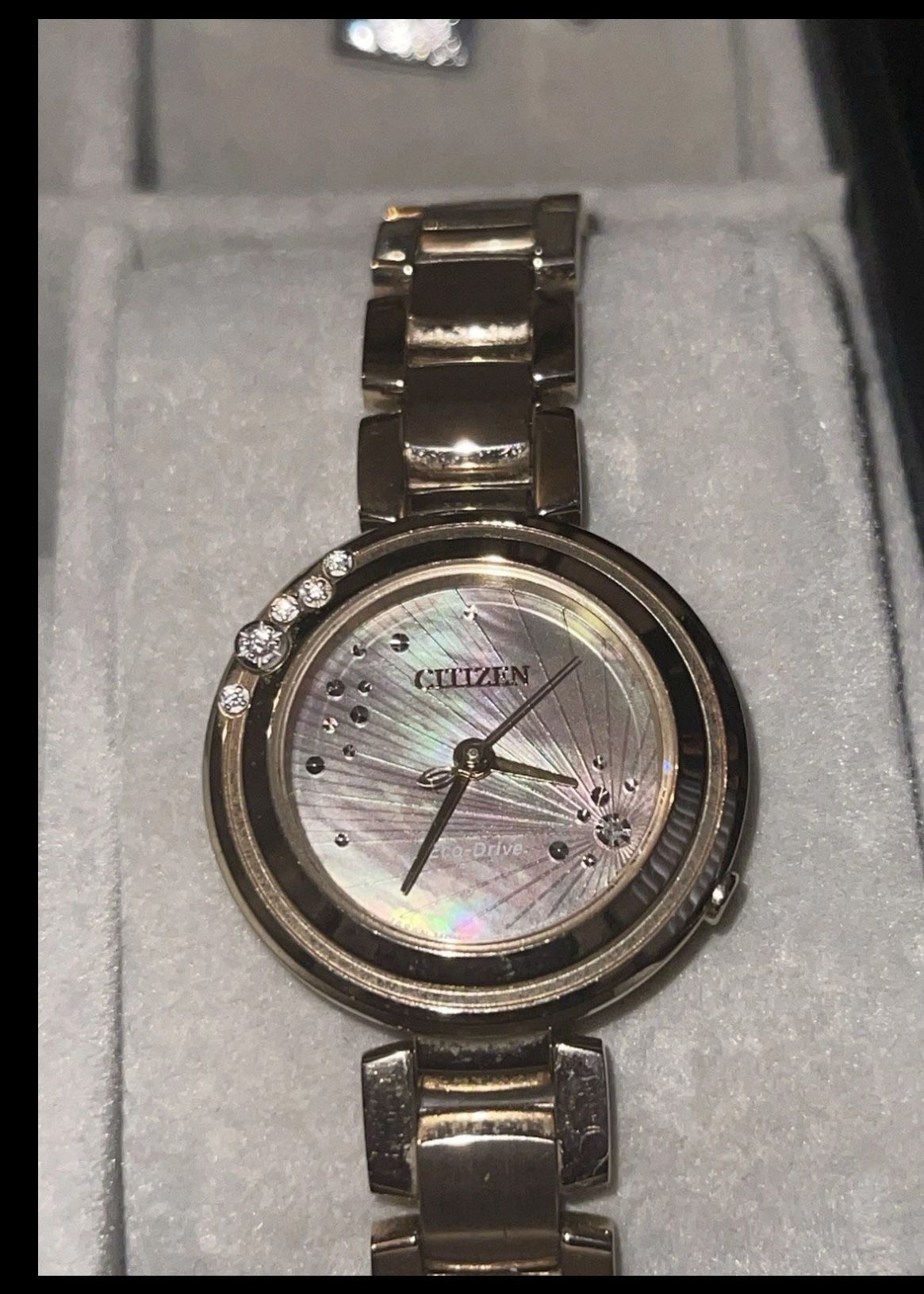 Bulova 96L191 Silver Tone White MOP Dial Swarovski Crystals Womens Dress Watch