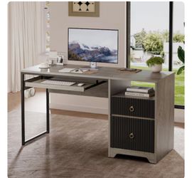 55.12-in W 2-Drawer Gray Computer Desk with File Storage and Keyboard Tray and Practical