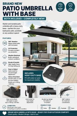 Brand New 10x10 ft Cantilever Patio Umbrella with Heavy-Duty Base – 360° Rotation