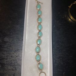 Sterling & Turquoise Bracelet, 7 Inches Long.thick Silver