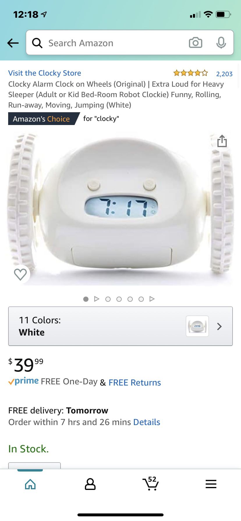 Clocky- the alarm clock you cannot sleep thru ($39.99 top gift on Amazon right now)