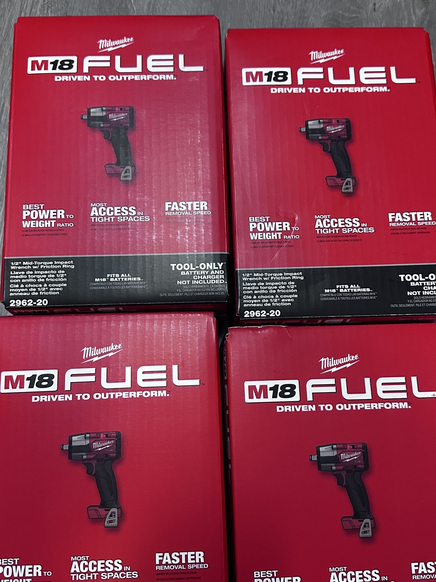 Milwaukee Fuel M18 1/2 Mid Torque 650 Ft Torque $165 Each (Tool Only)