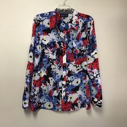 Women’s JONES NEW YORK Signature 100% polyester floral long sleeve button front blouse..size-XL