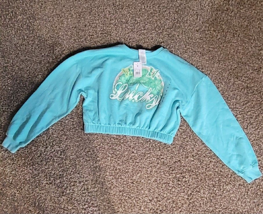 NWT WOMENS IML ISAAC MORRIS LTD SWEATSHIRT CROP TOP MINT GREEN SIZE M