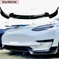 Full 2017-2023 Tesla Model 3 Gloss Black Body Kit. Front Lip, Side Skirts, Rear Diffuser