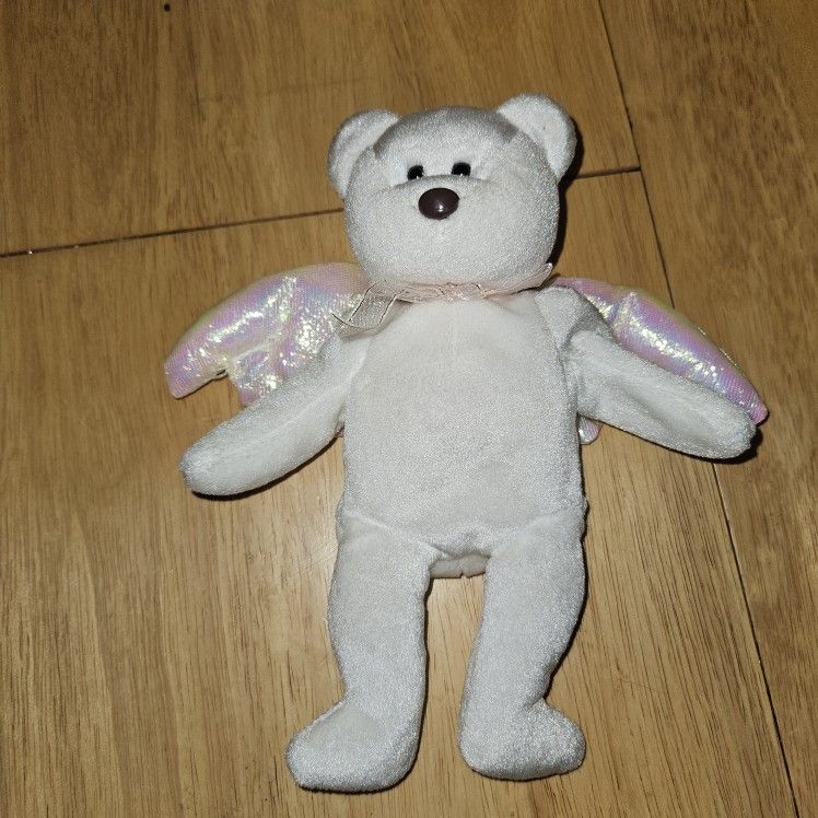 Retired 1998 TY HALO the Angel Bear Beanie Baby Rare with Brown Nose