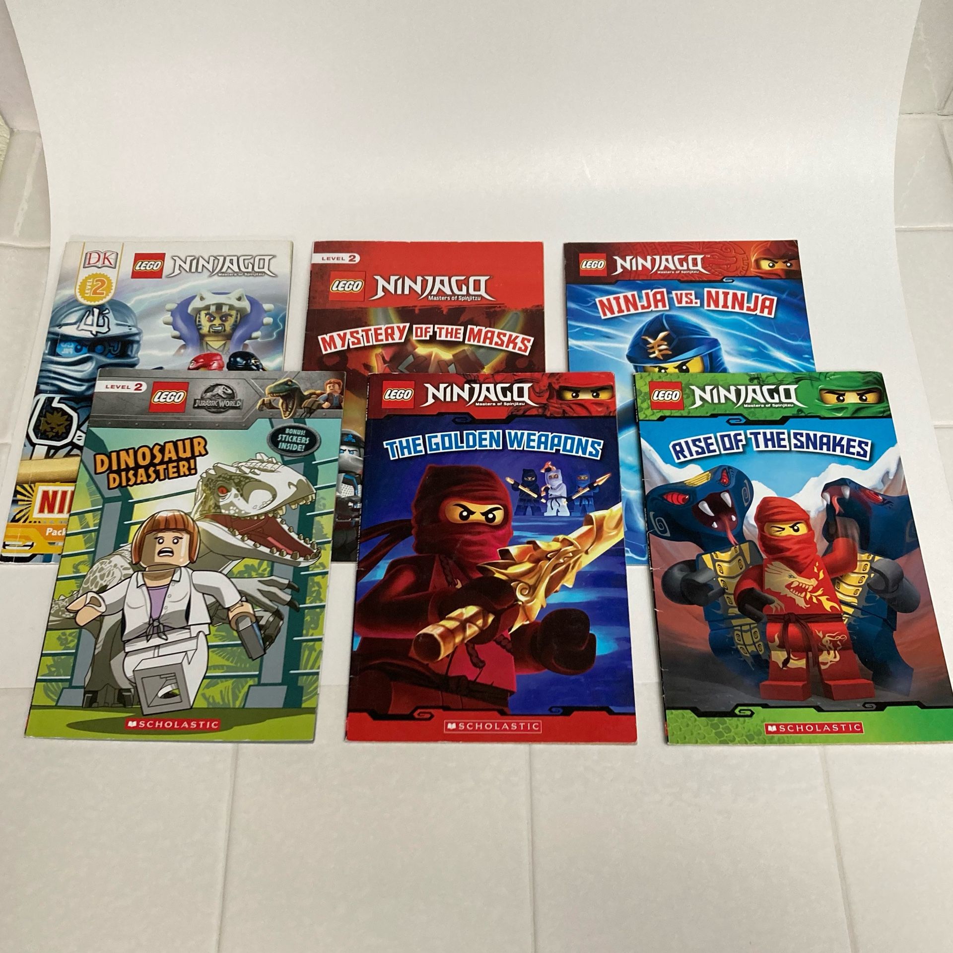 Lot of (6) LEGO Paperback Books - (5) Ninjago, (1) Jurassic Park