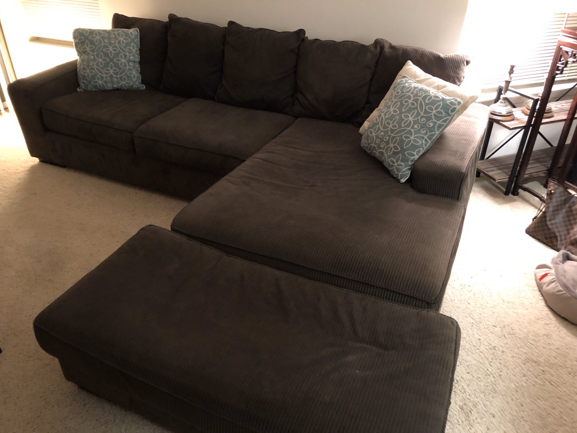 Dark Gray Sectional Couch with Ottoman 7.5 feet by 9.5 feet