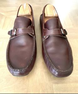 SALVATORE FERRAGAMO Sz 12 Buckle Driver Loafer Slip On Leather Burgundy. ..WOW DEAL !!!!.