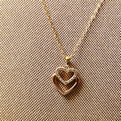Silver And Gold Tone Double Heart Diamond Accent Necklace