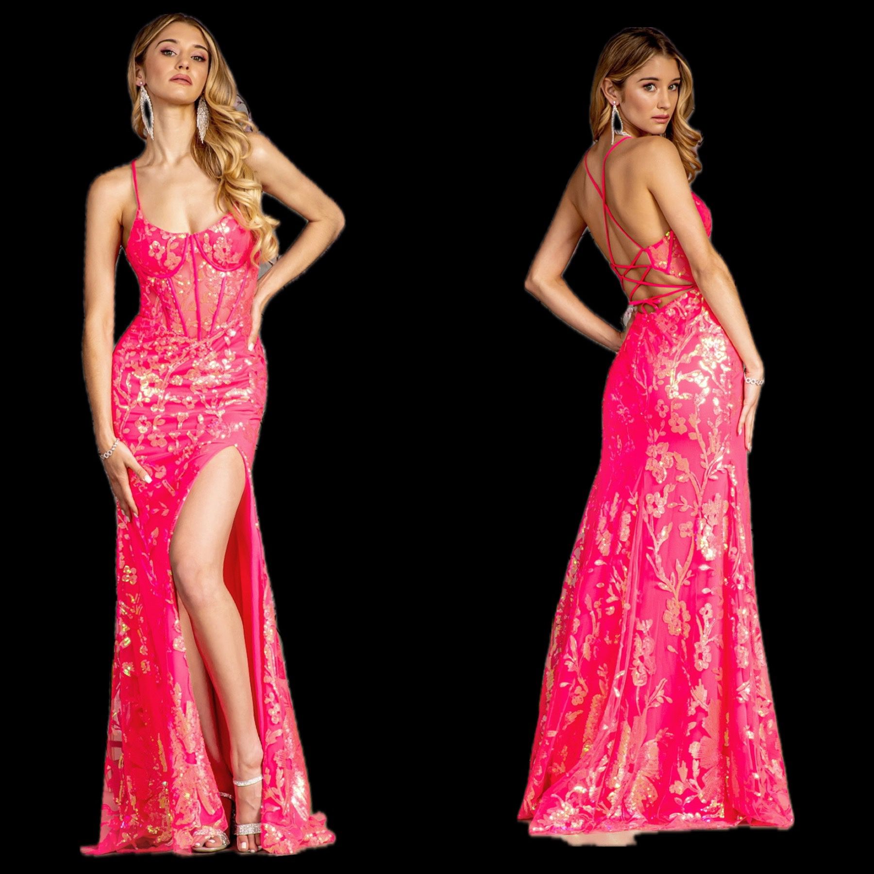 New With Tags Pink Sequin Corset Bodice Long Formal Dress & Prom Dress $216