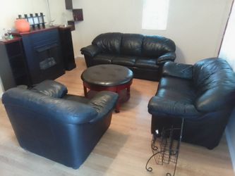 Black Leather Living Room Sofa Set
