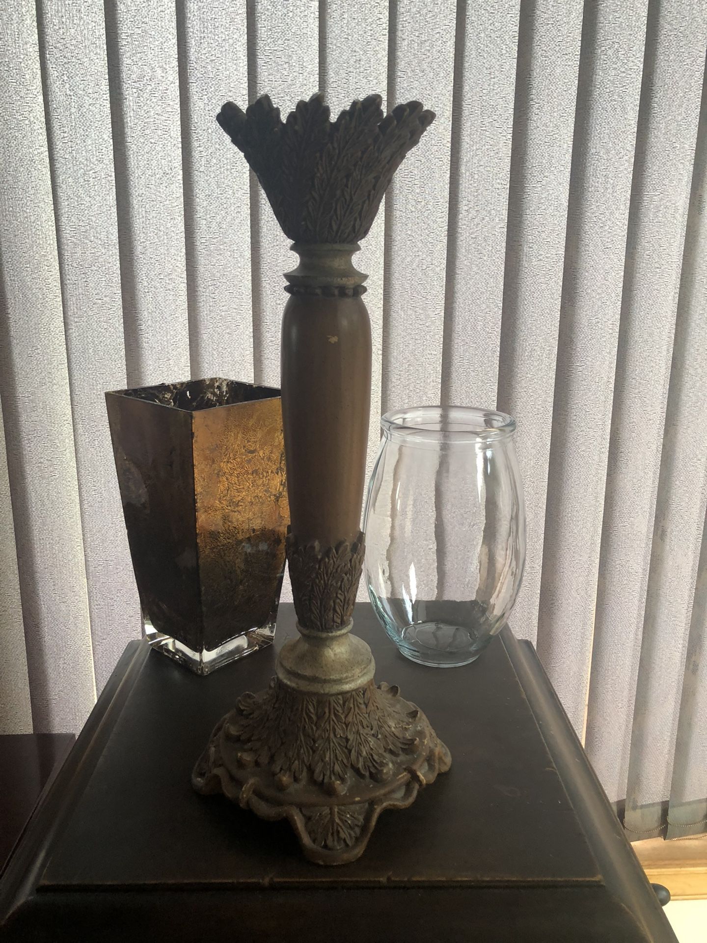 Heavy Candle Holder & 2 Vases