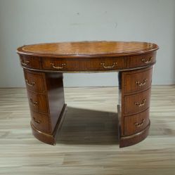 Maitland Smith Oval Leather Partners Desk Victorian burlwood style