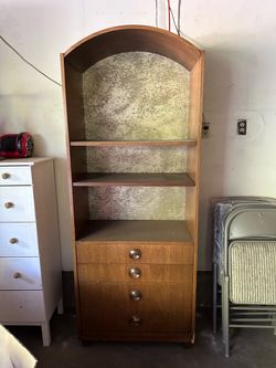 Vintage Arched Wood Bookcase / Étagère with 4 Drawers