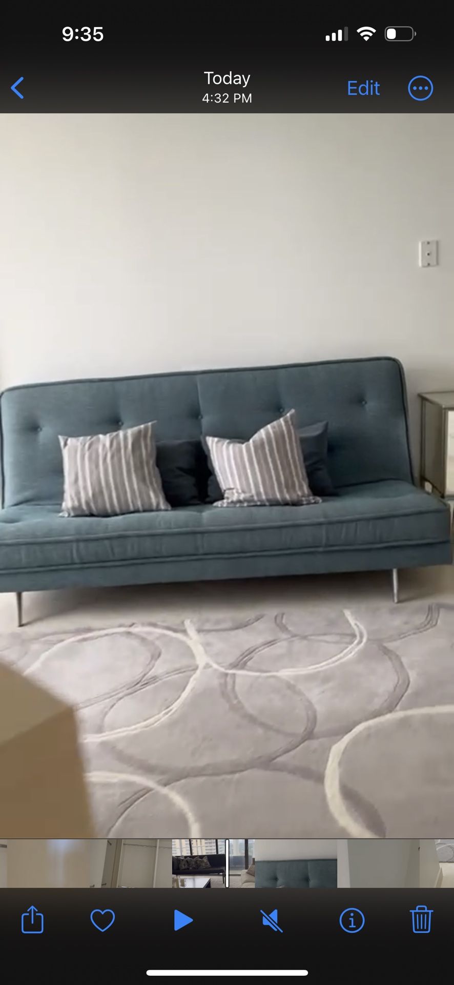 Everything must Go: Futon Couch With Pillows + Rug