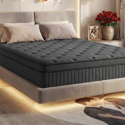 14 Inch King  Size Hybrid Mattress, Medium Firm, Responsive Memory Foam + Pocketed Coils, Back Support, Pressure Relief, Motion Isolation, Mattress in