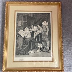Vtg. Gold Framed Etching Ferdinand Roybet “The Recital” 17.25” X 21.25” French Artist