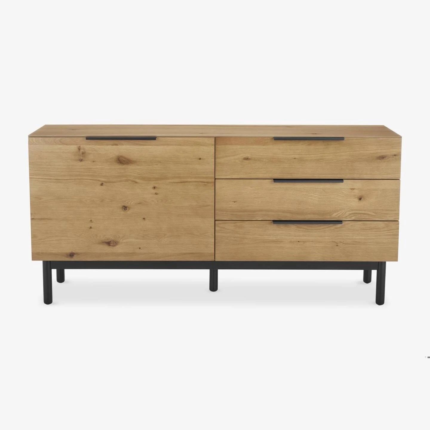 Croft 63” Rustic Oak Sideboard Cabinet – Solid Wood Storage Console with Shelves, Modern Farmhouse TV Stand