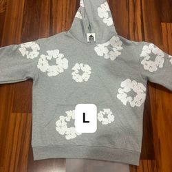 Grey Denim Tear Hoodie L 