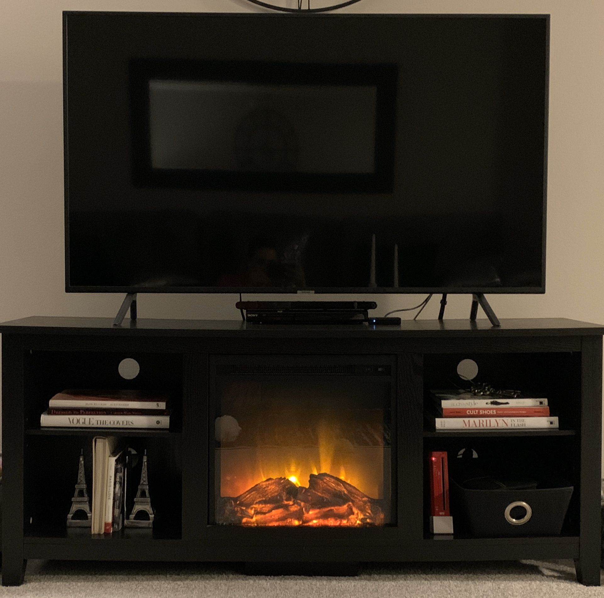 TV Stand with Fireplace in Black