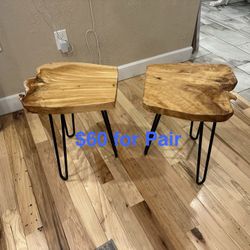Wood Side Tables Pair
